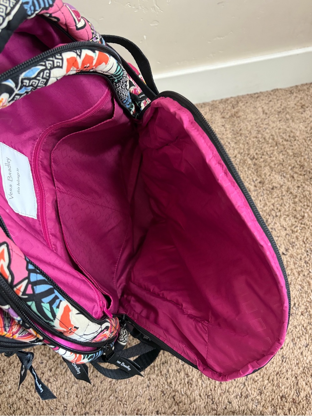 Vera Bradley Essential Expandable Backpack Kauai Floral Pink Black - Picture 9 of 10